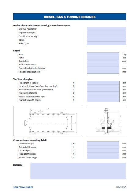 MecLev selection sheet for engines