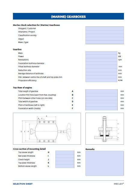MecLev selection sheet for gearboxes